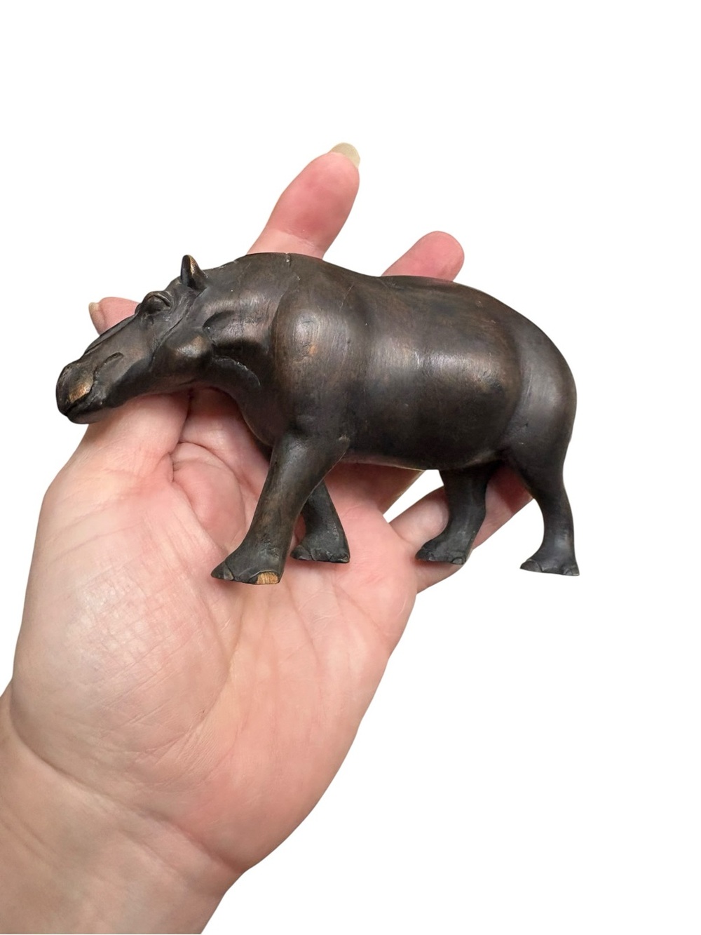 Vintage Handcarved Wooden Hippo Figurine Wood carving House Hipppotamus - Picture 3 of 12